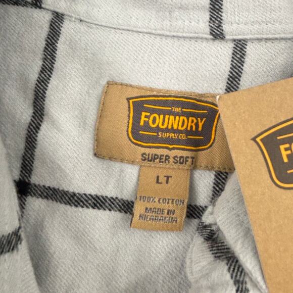 Foundry Signature Flannel Shirt Size LT Gray Plaid Cotton Classic Fit Button Up - Picture 3 of 11
